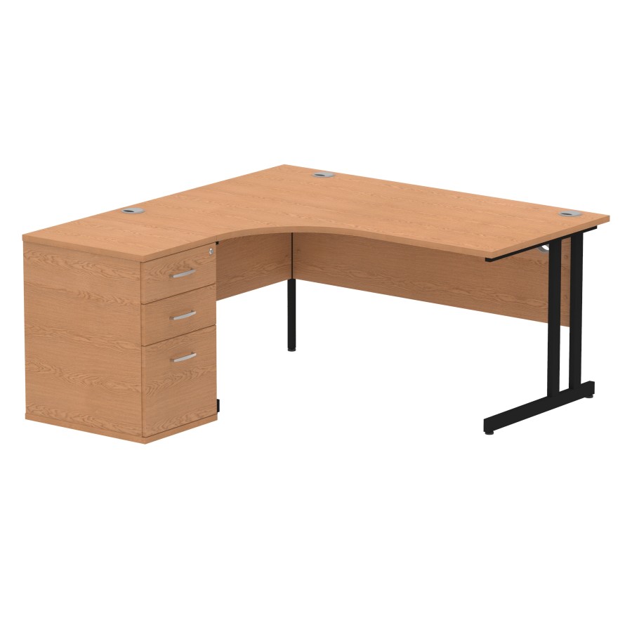 Rayleigh Ergonomic Corner Desk With 600mm Deep Pedestal - Cantilever Frame